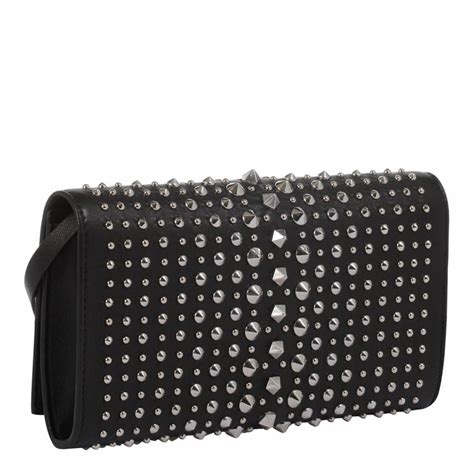 Black Leather Studded Clutch Bag 